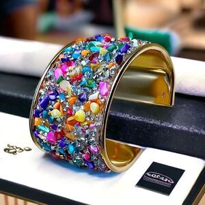 Gemstone Cuff Bracelet  l Gold Hardware l New